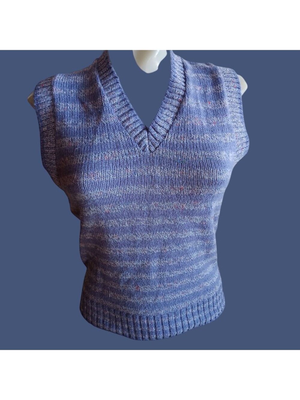 True Vintage Medium 70's Teasers Blue Knitted Sleeveless Sweater Vest V-Neck
